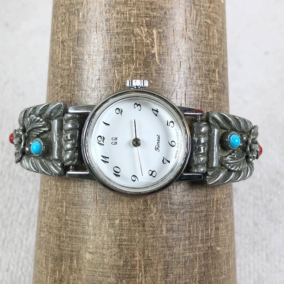 Reloj De Colección Q & Q Mejor Mujer Turquesa Plata Expansión Mecánico Cuerda 23mm 6" Foto 2 de 4