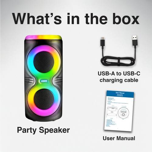 Altavoz Láser RGB Fiesta 40cm Bluetooth Inalámbrico Recargable Luces LED Negro - Imagen 7 de 11