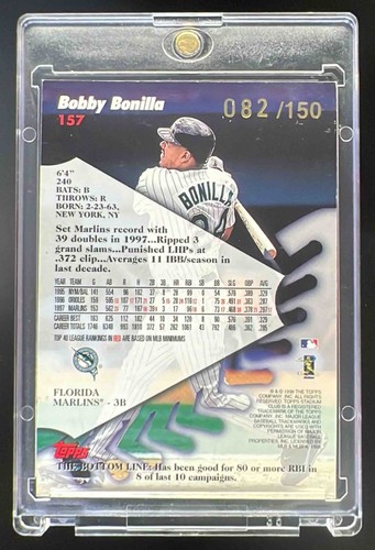 1998 Topps Stadium Club Bobby Bonilla One of a Kind 082/150 #157 Marlins - Picture 2 of 2