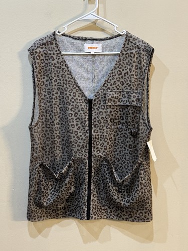 CHECKS Weste Leopardenmuster Mesh Zip Up Vest oliv Gr. XL eklektisch Neuseeland - Bild 2 von 6