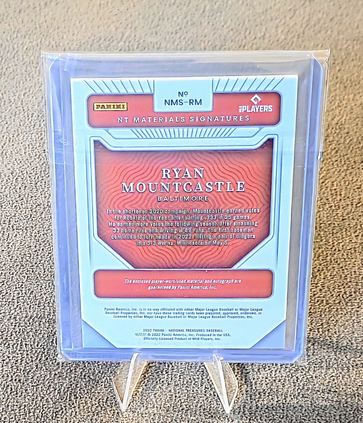 2022 Panini National Treasures Baseball Ryan Mountcastle NMS-RM Auto Relic #d  view 3