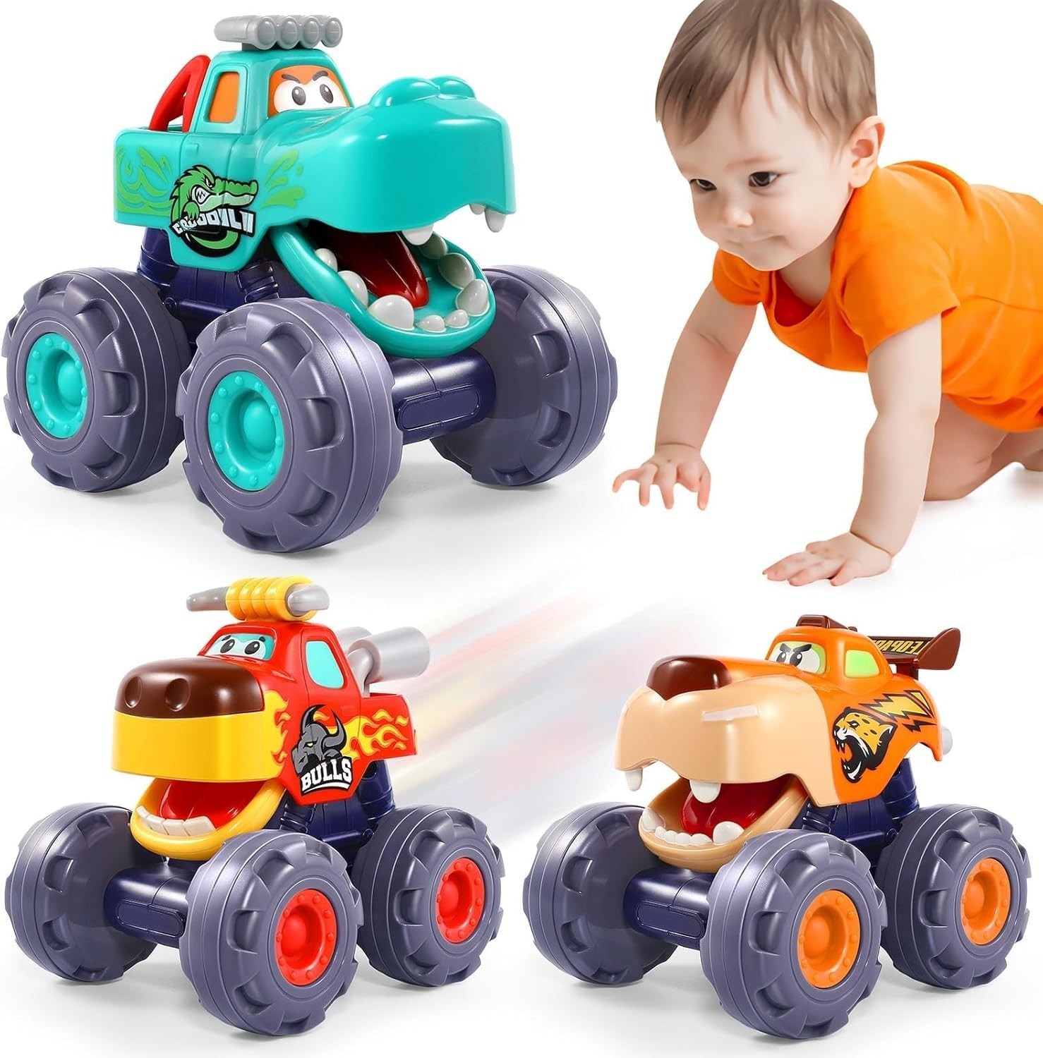For 1 Year Old Boy Gifts, Pull Back Monster Truck Toy Cars For Toddlers