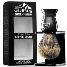 Shaving Brush with Stand - Rocky Mountain Barber Pure 100% Best Badger Hair... 
