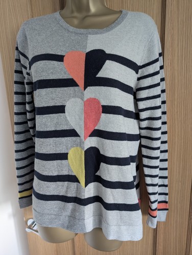 White Stuff Women's Triple Heart Jumper Top Size 12 Knitwear Grey Lightweight - Picture 6 of 13