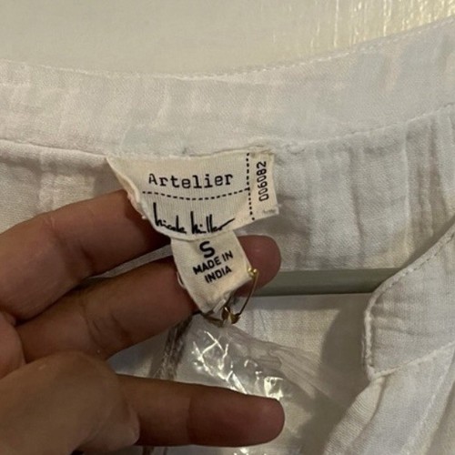 NWT nicole miller atelier white cotton gauze lace cut out sleeve button down top - Picture 3 of 6