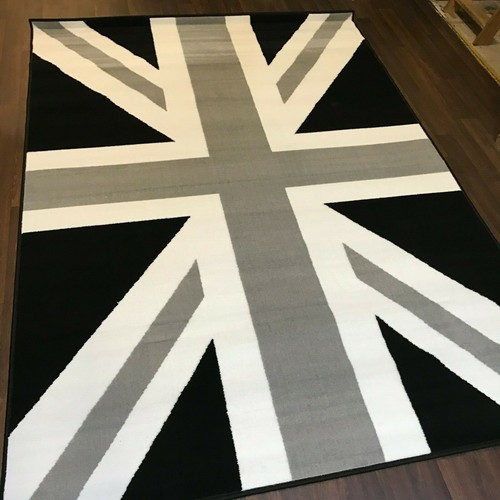 Rugs Approx 6x4ft 120x170cm Woven Backed Union Jack Black-Grey-Silver rugs Mats - Picture 5 of 6