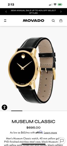 Movado Classic Museum Men's Black Watch Gold Case - Picture 2 of 21