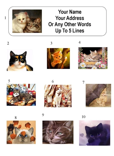 30 Cat / Kitten Art Personalized Address Labels