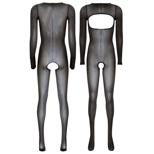 Mujeres Brillante Transparente Bodystocking Sedoso Mangas Largas Sin Entrepierna Body Mono - Imagen 42 de 78