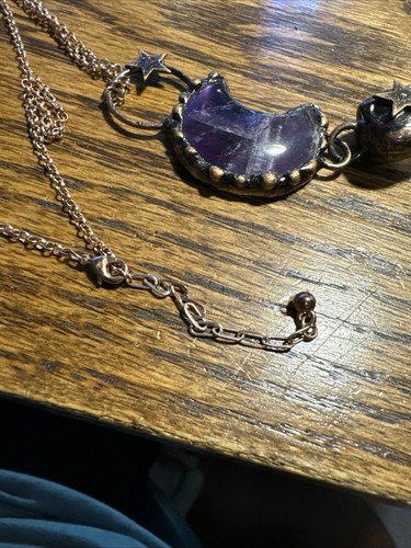 Amethyst Copper Large Pendant with Stars on Adjustable 30” copper Chain - Picture 6 of 7