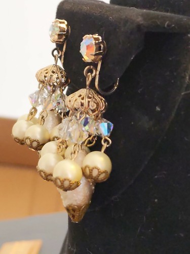 DESLUMBRANTES PENDIENTES COLGANTES DE ESTRÁS PERLA BARROCA DE COLECCIÓN - Imagen 4 de 7