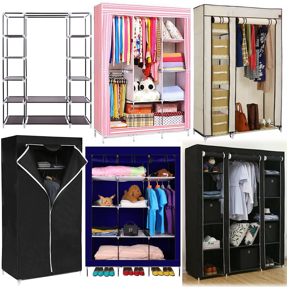 Perfect Fabric Canvas Wardrobe W Hanging Rail Shelf Clothes