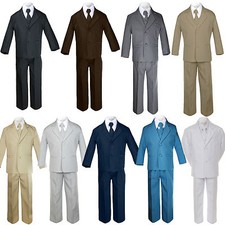 5pc Baby Toddler Boy Formal Suit Black Teal Gray Khaki Taupe White Navy Sm-20