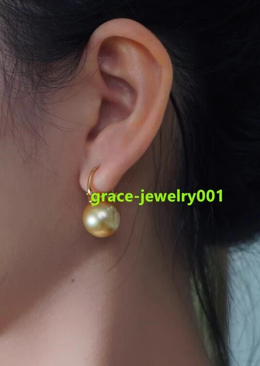 Huge AAAA 16mm gold south sea Round shell Pearl Earrings nice EARRINGS 14k gold - Image 3 of 4