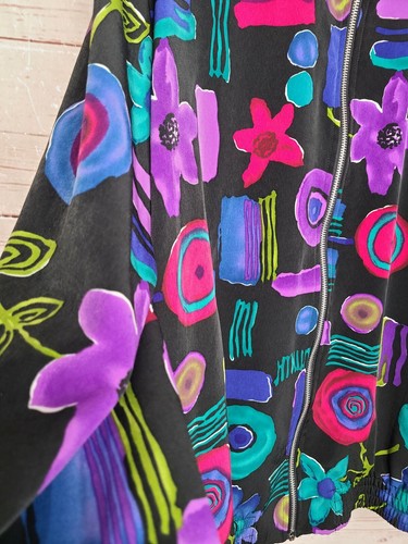 Vtg 80's Retro TEDDI Neon Abstract Floral Windbreaker Jacket Lightweight Sz L - Picture 3 of 5