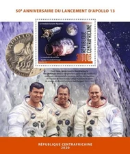 NASA APOLLO 13 Mission Astronauts Space Stamp Sheet (2020 Central Africa)