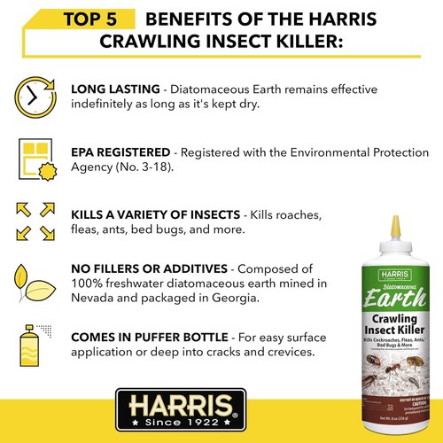 Harris Diatomaceous Earth Crawling Insect Killer, 8oz for Roaches, Fleas, Ants, - Picture 3 of 6