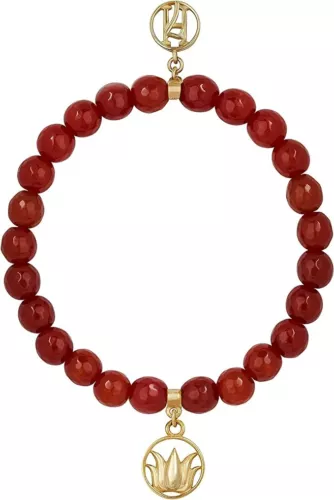 Women's Sacral Carnelian Chakra 925 Sterling Silver Lotus Charm Bracelet