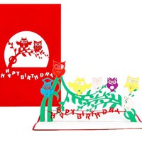 "Pop Up Karte \"Owls Happy Birthday\" Eulen Geburtstagskarte & 3D GlüCkwunschkarte"