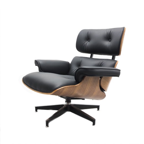 Eames Style Lounge Chair & Ottoman Walnut Wood Colour - Black Leather Brand New - Picture 5 of 16