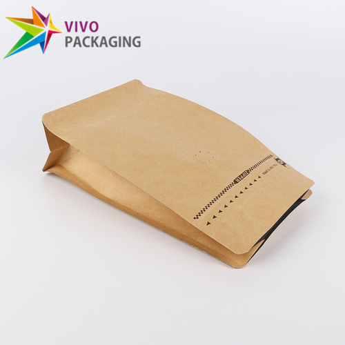 Kraft Paper Box Bottom Coffee Bag, Pull Tab Zip Seal Pouch with Valve (100 pcs) - Picture 2 of 4