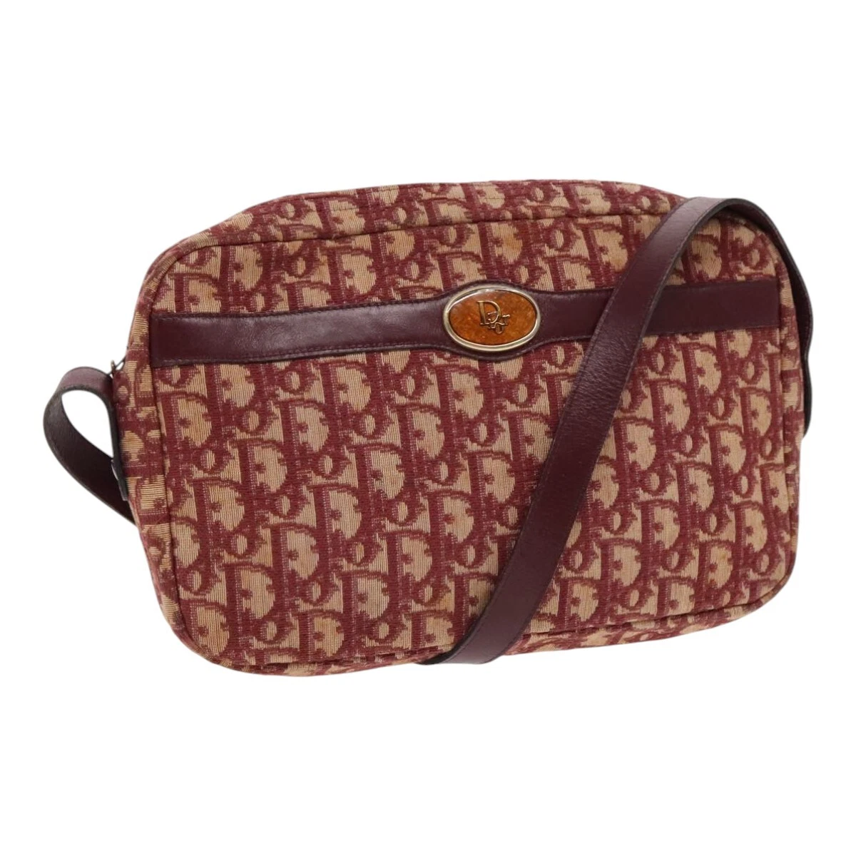 Sac bandoulière Christian Dior trotteur toile rouge or authentique am7063