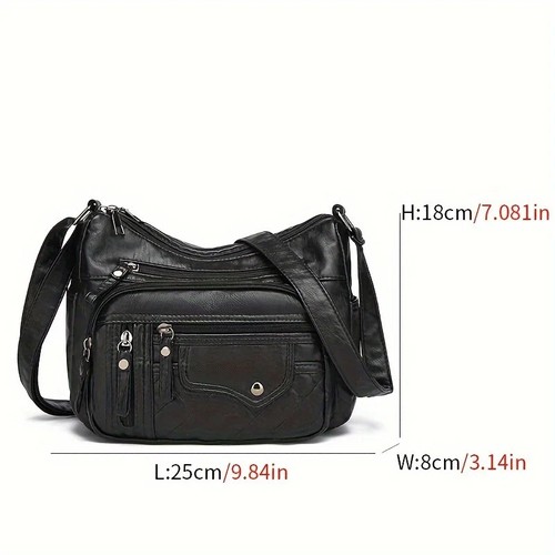 Damen Tasche Mode Multi Reißverschluss Crossbody mehrere Taschen Nähte weiches veganes Leder - Bild 3 von 15