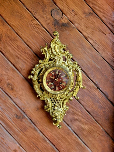 Vintage Samuel Marti French Gilt Cartel Wall Ormolu Louis XVI Style Clock NICE!!