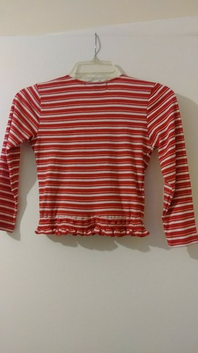 Derek Heart Junior Red/White Striped L/Sleeve "V neck Surplice Crop Top S 044 - Picture 3 of 8