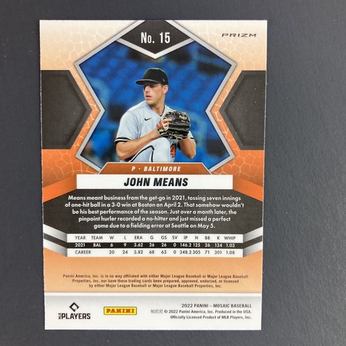 John Means 2022 Panini Mosaic Green Prizm Parallel #15 Baltimore Orioles - Picture 2 of 2