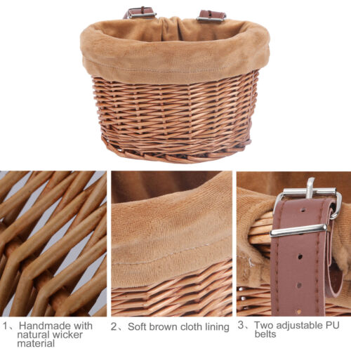 Retro Bike Basket Wicker Woven Kid Bicycle Front Basket Handlebar Storage Basket - Picture 9 of 14