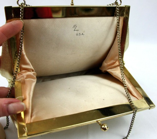 Vintage Harry Levine HL Metallic Gold Clam Shell Clutch Handbag w Coin Purse - Picture 7 of 9