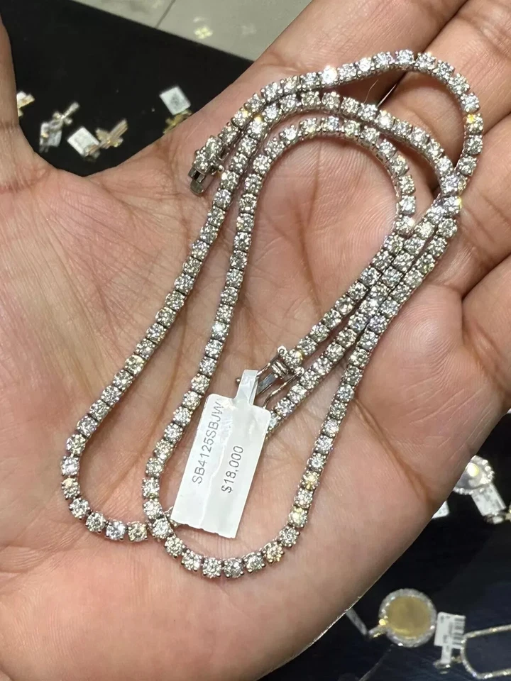 Collar de cadena de tenis de oro blanco de 18k 20 pulgadas 3,2 mm 18,1 CTW diamantes naturales Foto 3 de 3