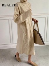 2024 Oversize Turtleneck Knitted Women Dresses Thicken Long Sleeve Sweater Dress