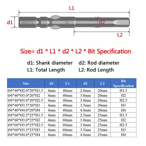 HQ 5pcs 4mm Round Shank Hex Bits H1.5-H4 Fit for 800 Torque Electric Screwdriver - Picture 2 of 32