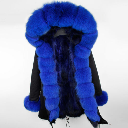 Women Real Fox Fur Collar Raccoon Fur Lined Coat Winter Parka Jacket Outwear New - Picture 16 of 38