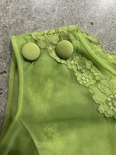 Vintage 60s 70s Lingerie Nightie Nylon Green Sheer Maxi Gown EUC M Lace Buttons - Picture 3 of 7