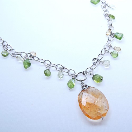Exquisite handgefertigte Peridot & große Citirne Tropfen Hänger Silber Kette Halskette NEU - Bild 4 von 6