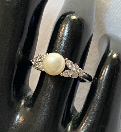 Anello vintage in argento sterling 925 PERLA E ZIRCONI misura 6,75 - Foto 3 di 15