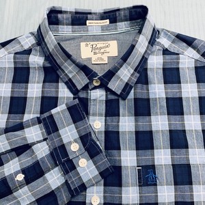 Mens-PENGUIN-Long-Sleeve-Blue-Plaid-Shirt-sz-XXL-Heritage-Slim-Fit-2XL