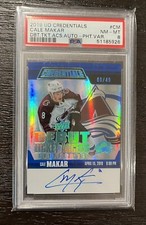 POP 1 Cale Makar UD Credentials Blue Ticket Auto Variation Numbered 06/49 PSA 8!