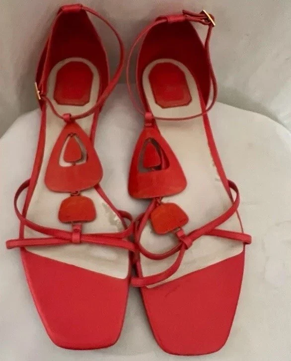 Sandales string femme DIOR cuir orange avec breloque taille 40.5