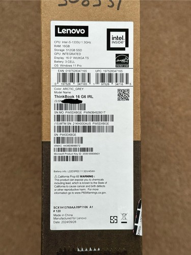 Lenovo ThinkBook 16 G6 IRL 16" Laptop i5-1335U 16 GB 512 GB SSD W11P: NEW IN BOX - Picture 4 of 14