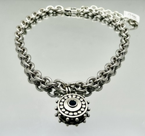 Brighton Pebble Dot Medallion Collar Blue Necklace Fine Crystal Silver NWT $118 - Picture 3 of 4