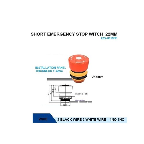 NEW Short 22mmIP65 2NC Emergency Stop Emergency Button Switch Micro Self-locking - Picture 17 of 20
