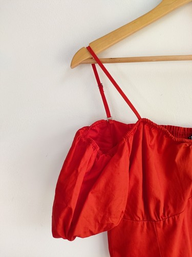 Zara Womens Red Cold Shoulder Cotton Crop Summer Top Size Eur L - Picture 4 of 6