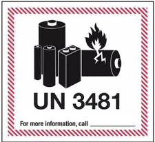 UN3481 Lithium Ion Battery Shipping Label Sticker 3 in X 4 in Price is Per Label