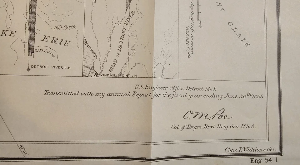 Antiguo mapa de vías fluviales de 1895 entre el lago Huron y Erie, canal de barco 29x12 Foto 3 de 4