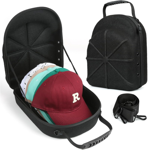 Hard Baseball Hat Case for 6 Caps with Adjustable Shoulder Strap - Black - Picture 10 of 12