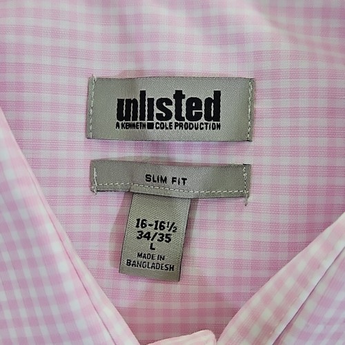 Unlisted by Kenneth Cole Men's Dress Shirt Slim Fit Pink Check 16-16 1/2 34/35 - Picture 4 of 14